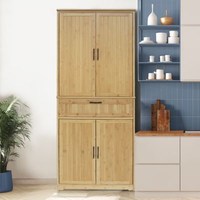 Veikous 72 in. H Bamboo Kitchen Storage Pantry Cabinet Closet with Doors and Adjustable Shelves The odd thing was the very last item to unpack and install was one of the upper glass doors