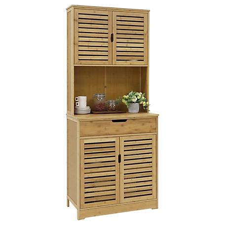 Veikous Bamboo Kitchen Pantry Cabinet Storage Hutch with Large Storage Space