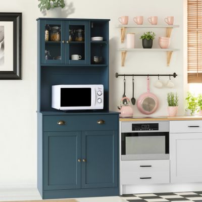 Veikous Kitchen Pantry Hutch Cabinet Storage with Microwave Stand and Adjustable Shelves, Blue