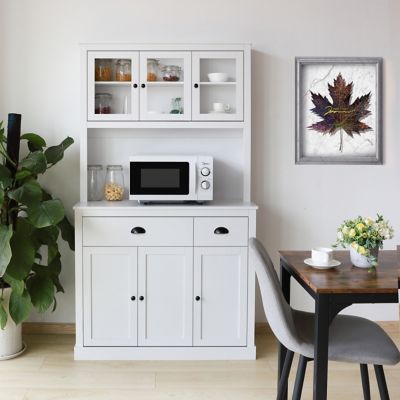 Veikous Kitchen Pantry Hutch Cabinet Storage with Buffet Cupboard Microwave Stand and Adjustable Shelves, White