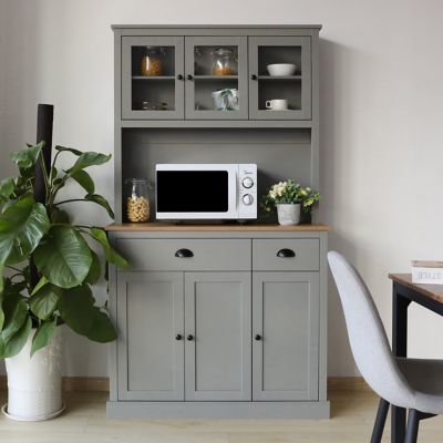 Veikous Kitchen Pantry Hutch Cabinet Storage with Buffet Cupboard Microwave Stand and Adjustable Shelves, Gray