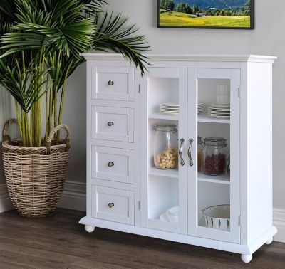 Veikous Kitchen Cabinet Storage Sideboard with Glass Door and Drawers, White