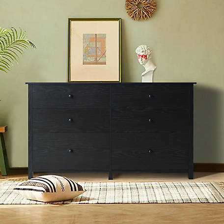 Veikous 6-Drawer Dresser Chest of Drawers Long Storage Dresser 56 in. W x 32.4 in. H x 15.8 in. L