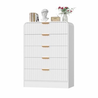Image showing  5-Drawer 31.5 in.W MDF Chest of Drawers, Waveform Fluted Design Bedroom Dresser