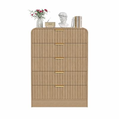 Image showing  5-Drawer 31.5 in.W MDF Chest of Drawers, Waveform Fluted Design Bedroom Dresser