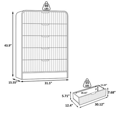 Image showing  5-Drawer 31.5 in.W MDF Chest of Drawers, Waveform Fluted Design Bedroom Dresser