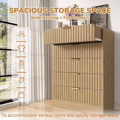 Image showing  5-Drawer 31.5 in.W MDF Chest of Drawers, Waveform Fluted Design Bedroom Dresser