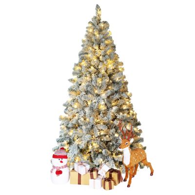 Veikous7.5 ft. Pre-Lit LED Artificial Christmas Tree Flocked with Warm White Light