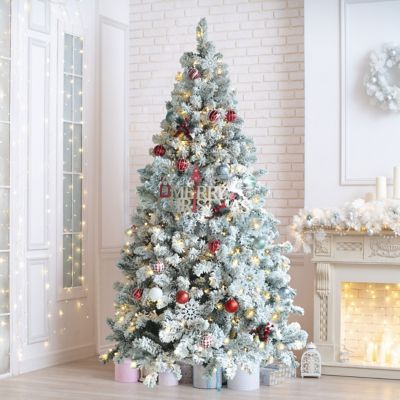 Veikous7.5 ft. Pre-Lit LED Artificial Christmas Tree Flocked with Warm White Light