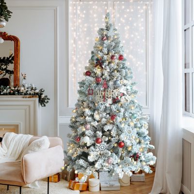 Veikous6.5 ft. Pre-Lit LED Artificial Christmas Tree Flocked with Warm White Light