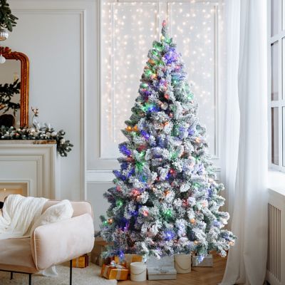 Veikous 6.5 ft. Pre-Lit LED Artificial Christmas Tree Flocked with Multi-Color Light