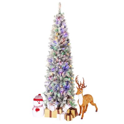 Veikous6.5 ft. Pre-Lit LED Artificial Christmas Tree Pencil Flocked with Multi-Color Lights