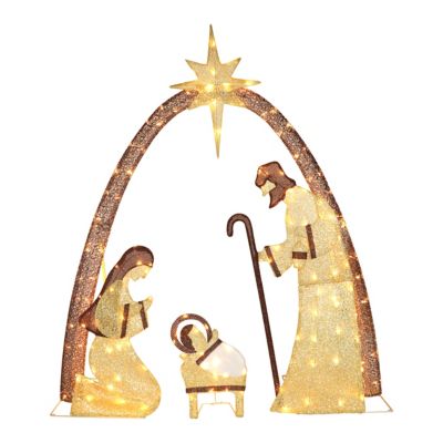 Veikous 60 in. Nativity Scene Christmas Yard Decorations with LED Lights Gold