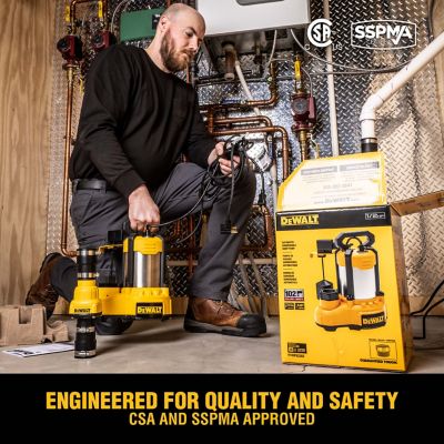 Image showing 5 th DEWALT 1/3 HP 115V Electric Sump Pump, 75 GPM, Stainless Steel/Cast Iron, Submersible, Vertical Switch