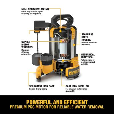 Image showing  1/2 HP 115V Electric Sump Pump, 102 GPM, Stainless Steel/Cast Iron, Submersible, Vertical Switch