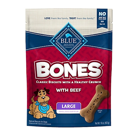 Blue Buffalo Beef Flavor Natural Crunchy Bones Dog Treats, Large Dog Biscuits, 16 oz.