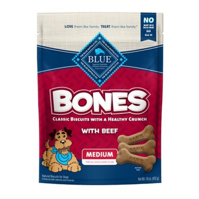 Blue Buffalo Bones Natural Crunchy Dog Treats, Medium Dog Biscuits, Beef 16 oz.