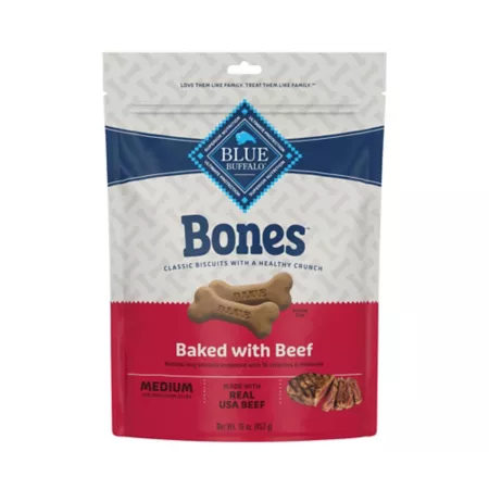 Blue Buffalo Beef Flavor Natural Crunchy Bone Dog Treats Medium Dog Biscuits 16 oz. Dog Biscuits & Cookies