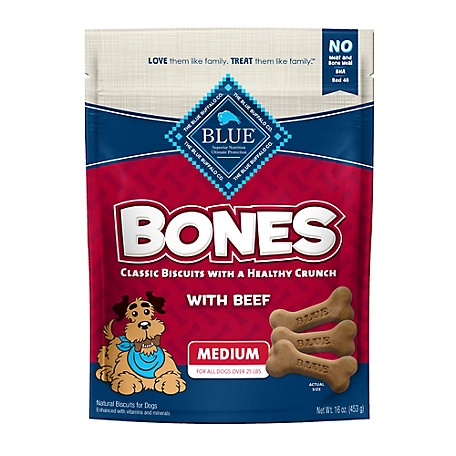 Blue Buffalo Beef Flavor Natural Crunchy Bones Dog Treats, Medium Dog Biscuits, 16 oz.