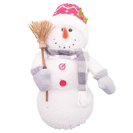 Red Shed Standing Snowman, Grey Plaid