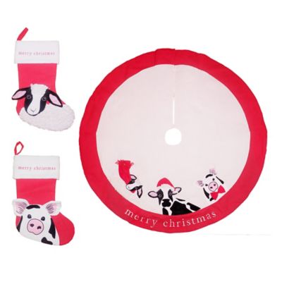 Red Shed3 pc. Stocking and Tree Skirt Set - Farm Animals