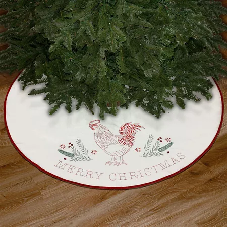 Red Shed Crewel Work 48" Rooster Tree Skirt Christmas Tree Skirts