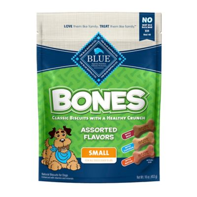 Blue Buffalo Bones Natural Crunchy Dog Treats, Small Dog Biscuits, Assorted Flavors- Beef, Chicken or Bacon 16 oz. Great for small dogs!