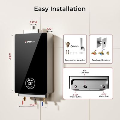 Image showing  3.18 GPM 82,000 BTU Indoor Natural Tankless Water Heater for Whole House, Black