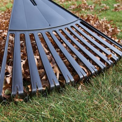 Image showing 8 th True Temper 24 in. Plastic Clog-Free Tine Leaf Rake with 48 in. Hardwood/Steel Handle, For Leaves, Grass, Twigs, Pine Needles