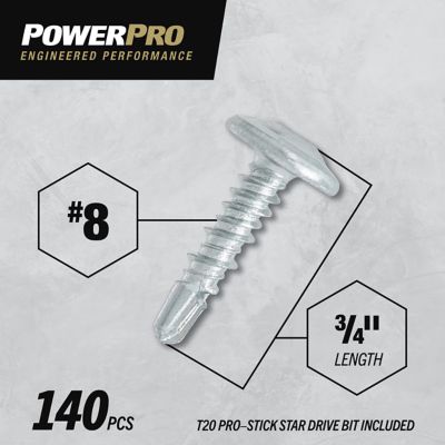 Image showing  8 x 3/4in. Power Pro Star Drive Truss-Head Lath Screws, 140 pk.