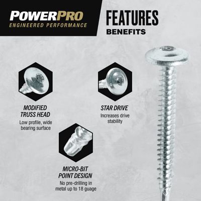Image showing  8 x 1-1/4in. Power Pro Star Drive Truss-Head Lath Screws, 80 pk.
