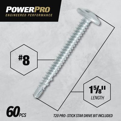 Image showing  8 x 1-5/8in. Power Pro Star Drive Truss-Head Lath Screws, 60 pk.