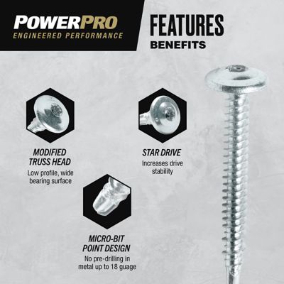 Image showing  8 x 1-5/8in. Power Pro Star Drive Truss-Head Lath Screws, 60 pk.