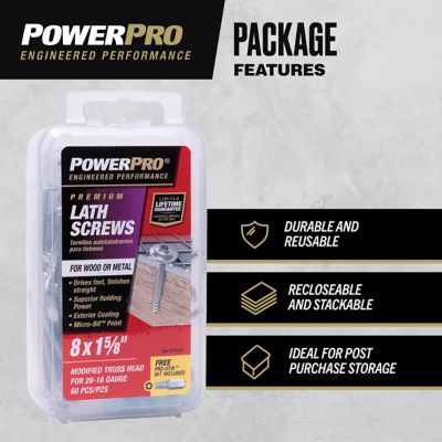 Image showing  8 x 1-5/8in. Power Pro Star Drive Truss-Head Lath Screws, 60 pk.