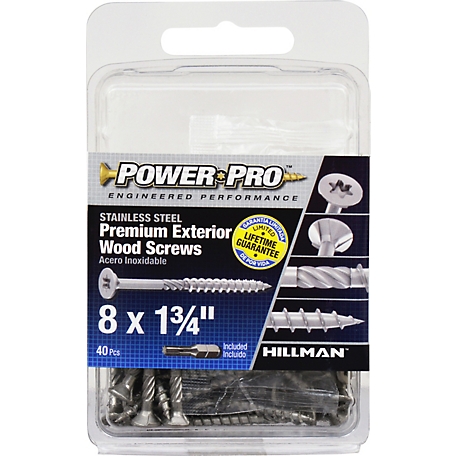Hillman Power Pro Premium 305 Stainless Steel Wood Screws (#8 x 1-3/4in.) - 40 pc