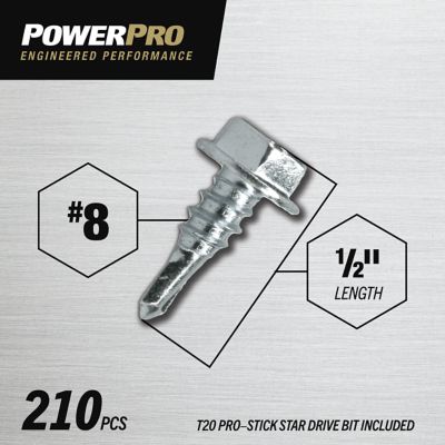 Image showing  #8-32 x 1/2 in. Power Pro Premium Star Drive Hex Washer Sheet Metal Screws, 210-Pack