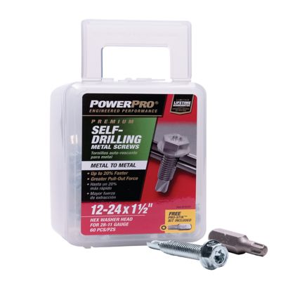 Image showing  #12-24 x 1-1/2 in. Power Pro Premium Star Drive Hex Washer Sheet Metal Screws, 60-Pack
