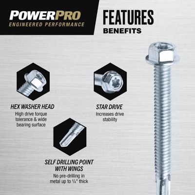 Image showing  #12-24 x 1-1/2 in. Power Pro Premium Star Drive Hex Washer Sheet Metal Screws, 60-Pack