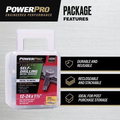 Image showing  #12-24 x 1-1/2 in. Power Pro Premium Star Drive Hex Washer Sheet Metal Screws, 60-Pack