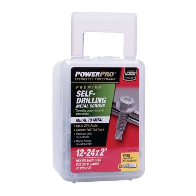 Hillman Power Pro Premium Star Drive Hex Washer Sheet Metal Screws (#12-24 x 2in.) -45 Pack