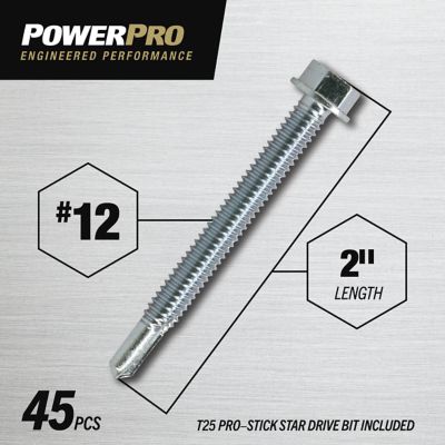 Image showing  #12-24 x 2 in. Power Pro Premium Star Drive Hex Washer Sheet Metal Screws, 45-Pack