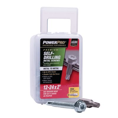 Image showing  #12-24 x 2 in. Power Pro Premium Star Drive Hex Washer Sheet Metal Screws, 45-Pack