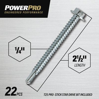 Image showing  1/4 in.-14 x 2-1/2 in. Power Pro Premium Star Drive Hex Washer Sheet Metal Screws, 22-Pack