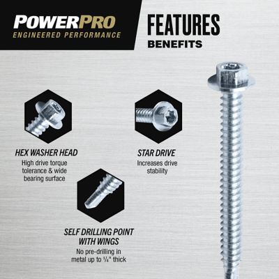 Image showing  1/4 in.-14 x 2-1/2 in. Power Pro Premium Star Drive Hex Washer Sheet Metal Screws, 22-Pack
