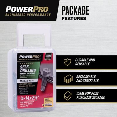 Image showing  1/4 in.-14 x 2-1/2 in. Power Pro Premium Star Drive Hex Washer Sheet Metal Screws, 22-Pack