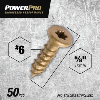 Image showing  #6 x 5/8 in. Power Pro ONE Flat Exterior Bronze Multi-Material Screws, 50-Pack