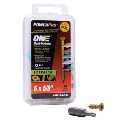 Image showing  #6 x 5/8 in. Power Pro ONE Flat Exterior Bronze Multi-Material Screws, 50-Pack