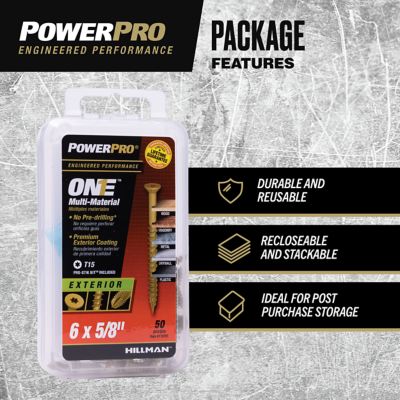 Image showing  #6 x 5/8 in. Power Pro ONE Flat Exterior Bronze Multi-Material Screws, 50-Pack