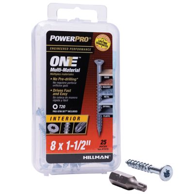 Image showing  #8 x 1-1/2 in. Power Pro ONE Flat Zinc Interior Multi-Material Screws, 25-Pack