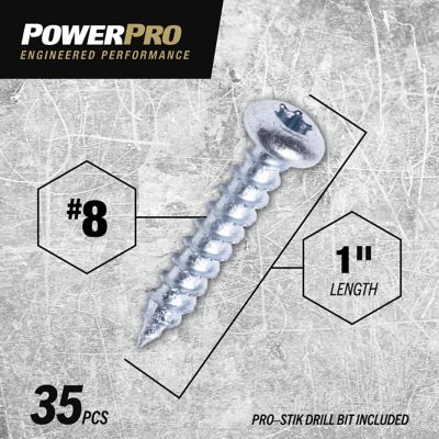 Image showing  #8 x 1 in. Power Pro ONE Pan-Head Zinc Interior Multi-Material Screws, 35-Pack